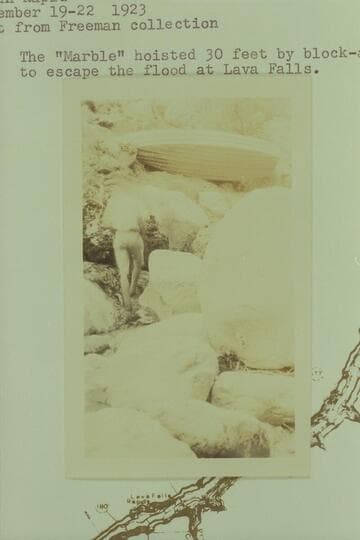 The "Marble" pulled above the flood on the left bank.  Vulcan Rapid