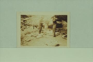 Bert Lauzon; Mike Harrison; Jimmie Brooks.  Bass Camp near the Tram at south side of river