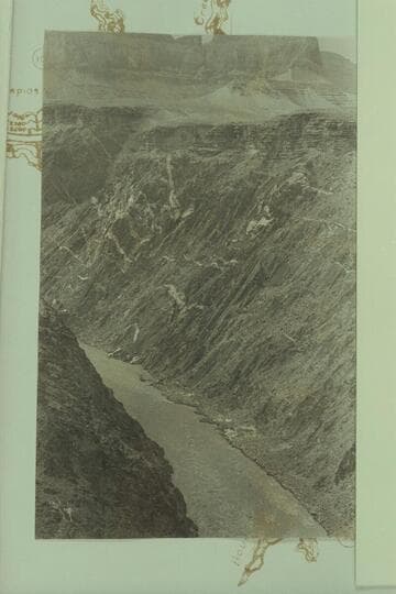Right bank below Crystal Rapid from Tonto Plateau just east of mouth of Slate Creek.  The lower end of Crystal Rapid is at lower right