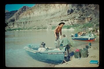 Bob Malott steps ashore, Whitmore Beach (interneg.), June 23, 1959