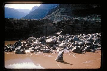 Boulder bar opposite outlet Three Springs Canyon, Mile 215.5