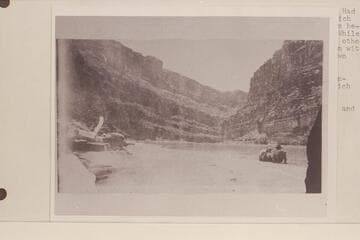 Down river from head of bar at Dark Canyon.  Caption:  No. 112, Railway Survey, Colorado River, 1889, Camp 20