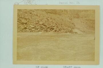 Bill Davis at head of Rapid 22.  Davis caption:  "Water very fast.  I got on other side of big rock to be nearer center..Very noisy rapid."