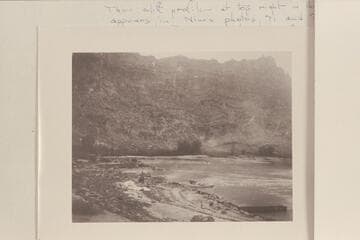 The boat of Charles Smith at the shore at lower right.  The two Kolb boats are moored lower center.  Cataract CAnyon at the mouth of the stream entering from the left at Mile 206.9