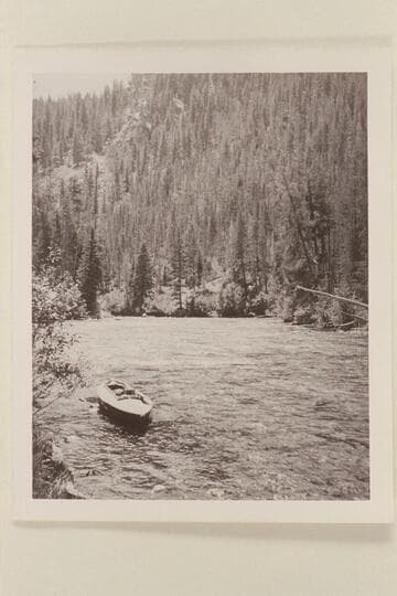 The kayak "Rob Roy" used by Harold H. Leich in his traverse of the upper Colorado.  A few miles below the outlet of Grand Lake