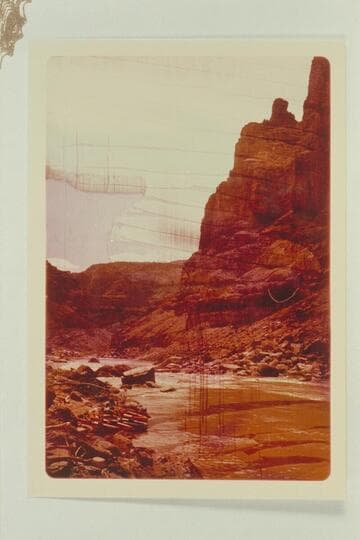 Head of Rapid No. 18, the last rapid in One Mile Rapid or Mile Long Rapid.  Mile 204.1.  The film was wet when he capsized in Rapid No. 22.  See Reilly photo of 9 5 60 showing river up from Mile 203.2