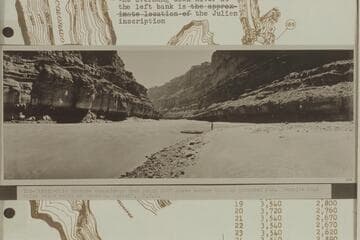 30 Mile Damsite from the fan at Cove Canyon.  Copied from LaRue album Vol. 1 at Huntington Library.  Large negative