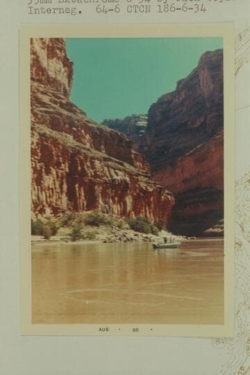 Harris-Brennan boat opposite mouth of Cove Canyon from about Mile 186 1/2