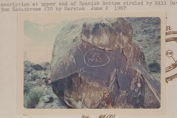 Inscription at upper end of Spanish Bottom circled by Bill Davis