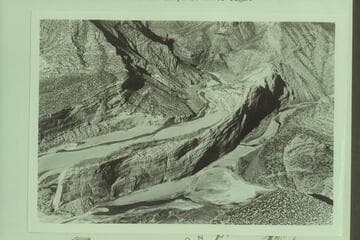 The Blade or Steamboat Rock.  From Dinosaur National Monument.  The mouth of the Yampa is lower right