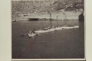 The boats and crews of the 1948 Nevills party lined up near Emory [sic] Falls