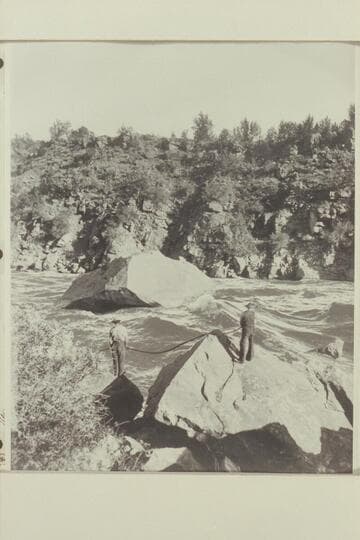 Powell crew lining from left bank at Ashley Falls in Red Canyon