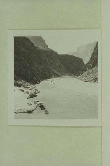 Five of the seven Marston-Disney boats in formation above Separation Canyon.  The two Jordan boats and the Belknap boat at the beach
