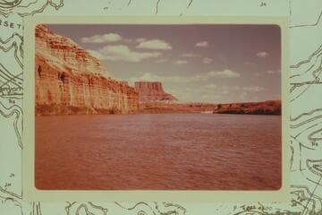 Down Labyrinth Canyon from Mile 35-36.  The butte in the distance is at the southwest end of Steer Mesa and was named The Castle in Nims photo No. 17 in 1889