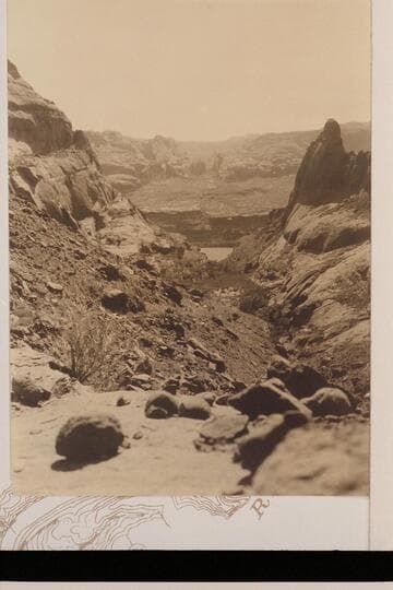 Down the Hole in the Rock.  Visit of the LaRue junketing party. [on photo reverse:  The Colorado, from the top of Hole-in-the-Rock]