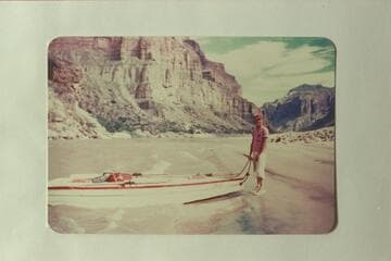 "AK" Reynolds below Kwagunt Rapid.  Reynolds traversed the Grand Canyon in 1953, July