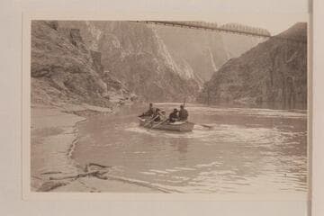 Circling in the eddy at Bright Angel Creek in the Pathe-Bray skiff "Bright Angel" which had been dragged back to this point after completion of the location work at Hermit Creek