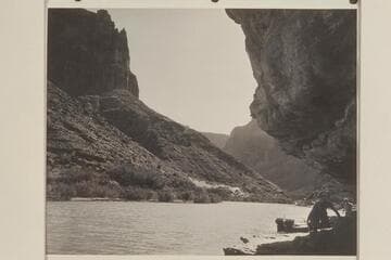 Boat and crew in lagoon; mouth of Little Colorado River