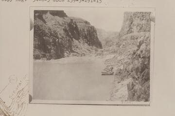 Downstream at Separation Rapid.  Boats are moored at lower right