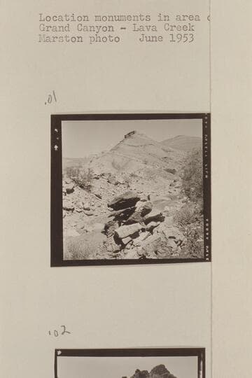 Location monuments in area of Morning Star Mine.  Grand Canyon-Lava Creek.  Mile 65.  Downstream side of small canyon was at left bank of Lava or Chuar Creek about 1/2 mile from Colorado River at Mile 65