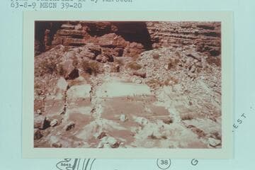 Erosion of beaches in Marble Canyon due to sustained low water which prevents replacement of the sand.  About Mile 39