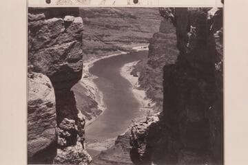 River through cleft as seen from Moran Point.  Cleft is mouth of 75 Mile Creek.  The river section is from Mile 75 up to Mile 74