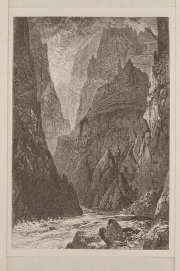 The Grand Canyon.  Frontispiece of Powells 1875 Report.  Illustration on p.378 of "Canyons of the Colorado," J. W. Powell, Meadville, 1895