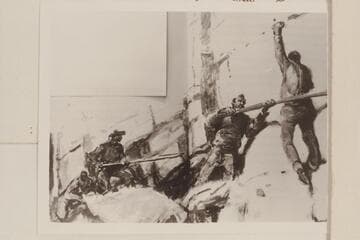 The fictional rescue of Powell at Separation Rapid in 1869, Aur. 27 [illustration]