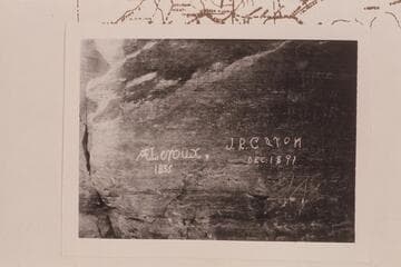 Inscriptions- Antoine Leroux 1835 & J. R. Caron Dec. 1891.  Main Canyon- tributary to Willow Creek which runs into Green River at Mile 120