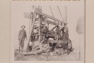 Well of Western Development company.  San Juan Oil Field near Goodridge.  Second well near property of London and San Juan Oil Company.  Arthur H. Spencer at left and Tom Brice at right