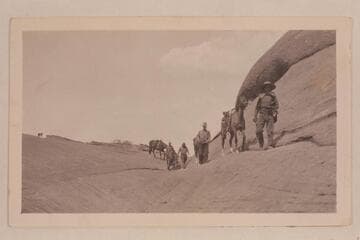 Roosevelt-Wetherill party in the bald-heads on the trail to Rainbow Bridge.  Roosevelt is second from left