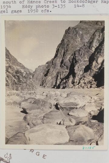 Down from mouth of Hance Creek to Sockdologer Rapid