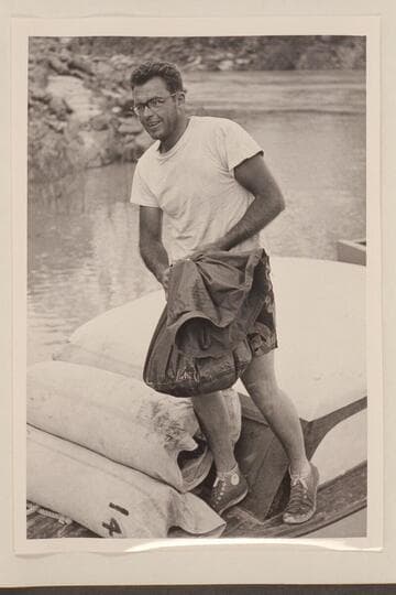 Calvin Ashton, 1243 Lorraine Drive, Salt Lake City.  At upper end of Lake Mead at end of 1952 motor traverse of the Grand Canyon