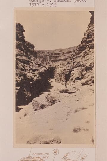Coconino Dam Site seen from Reservation side looking downstream.  35 ft. wide