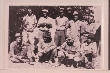 USGS crew at Bullfrog area before start of survey of Glen Canyon, Cataract Canyon.Back row:Woodward, Chenoweth, "Tex," Lint, Clogston.  Front:Tom Wimmer, Phelps, Hite or Hyte; Longwell