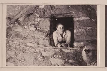 Sarah Fraser in granary near the Stone-Stanton dredge.  Dave Rust at right.  Mile 121 near dredge in Glen Canyon