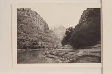 From Mile 186.5 in Cataract Canyon during cruise from Potash to the foot of Narrow Canyon.  The caption on the back reads, "Looking upstream from Camp 4 Mile 186.5"