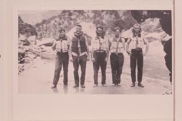 Page-West crew of trip on upper Green River.  Hale, Page, West, Blake, Todd