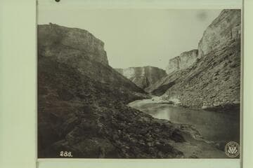 National Archives No. 5935.  Down Marble Canyon from Mile 12 showing at lower right where Frank Mason Brown was drowned 1889, July 10
