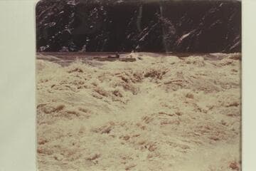 John Harper in the sadiron "Mexican Hat III."  Top of Horn Creek Rapid.  Bright Angel gauge:  8,750 cfs