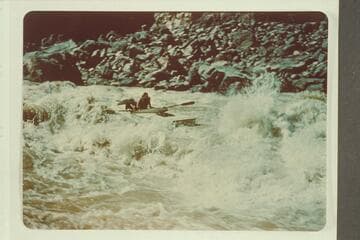 Garth Marston in Horn Creek Rapid.  Bright Angel gauge:  11,400 cfs
