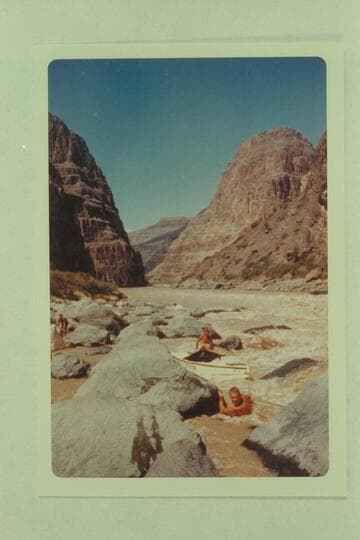 Lining Vulcan Rapid.  Garth Marston at extreme left; Norm Nevills lower center; Joe Desloge lower