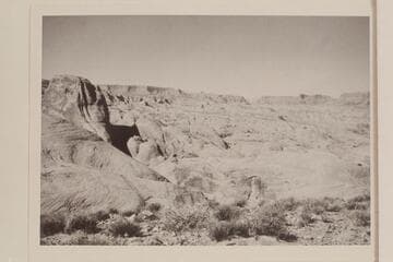Across the forks of 73.6 and down Glen Canyon from the top of Black Brush Mesa.  The butte at left is between the northeast fork (Lehi Canyon) and the middle fork (Anasazi Canyon)