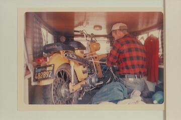 Securing the Honda in the Jeep.  The walk was from Monument Point into Surprise Valley and down Tapeats Creek to the River; then down to Kanab Creek and out via Jumpup Canyon.  The Honda was used to ferry the Jeep