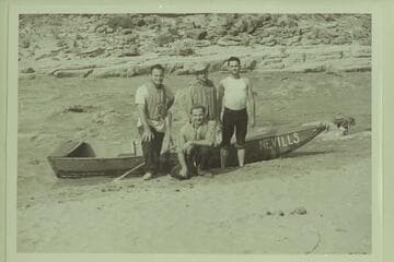 Run on the San Juan River in a Gold-Flat boat.  Mexican Hat where the trip ended.  Barry Goldwater is at left; Norman Nevills kneels