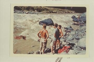 A looksee at Vulcan Rapid prior to the first run up.  Jim Bechtel; George Morrison; Buzz Belknap