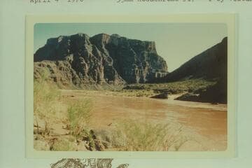 Downriver in Granite Park to mouth of 209 Mile Canyon at right bank where the float trip started in 1969.  This viewing of the terrain convinced Visbak that they had been in 209 Mile Canyon all the way before the start of the river