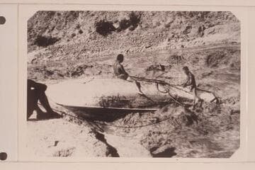 The very next day came the wreck of the "Powell" in the fury of Dubendorff Rapids.  1927, July 27, the brutally heavy boat fouled a rock while being lined and stayed there.  July 30 the hatches were ripped open and the boat left in the rocks on the 31st