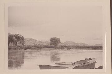 Buzz Holmstrom's boat opposite the Dinosaur Quarry