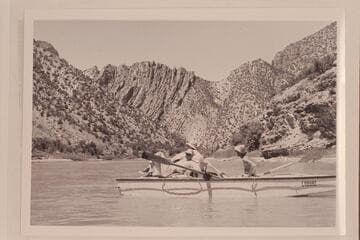 Joe and Marie Desloge with A. K. Reynolds at the foot of Lodore Canyon